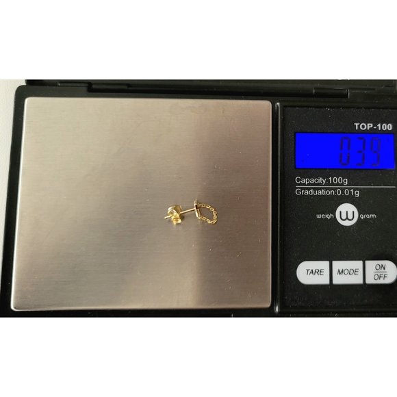 14K Yellow Gold 4 Point Star With Chain Dangle One Post Earring, E116 - Picture 9 of 11